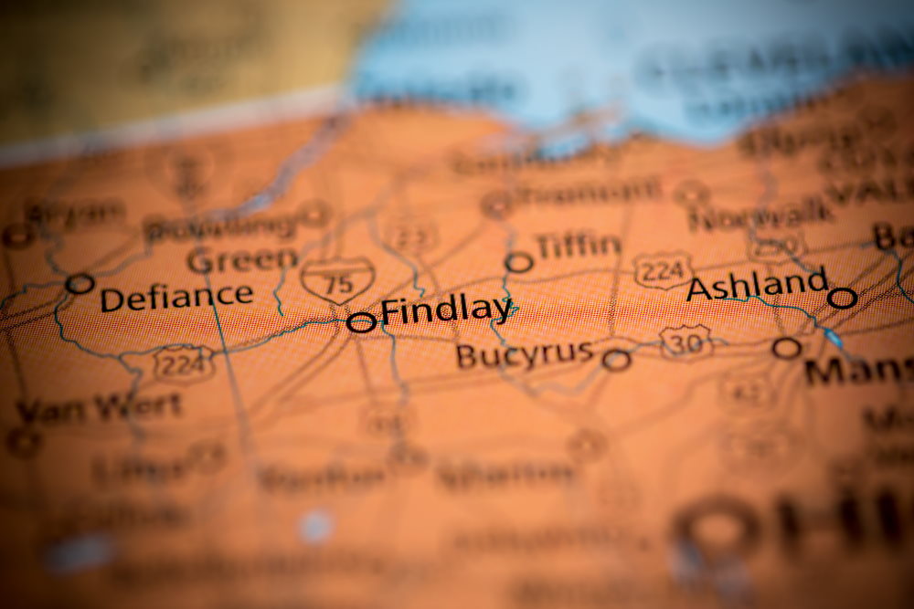 Findlay, Ohio, on the map