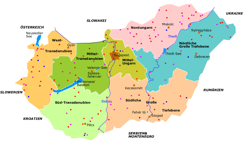 Karte von Ungarn und Umgebung
