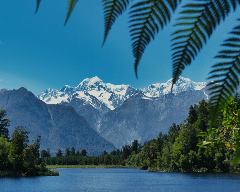 Lake Matheson and the View of Mountains in New Zealand