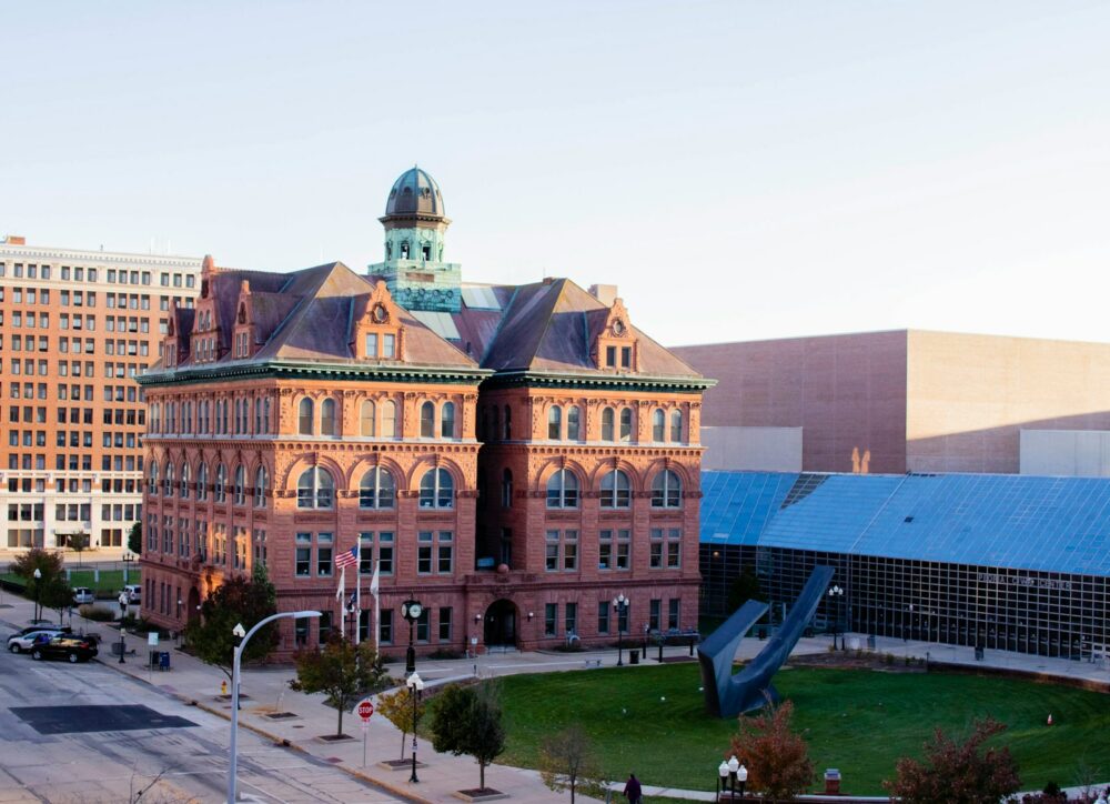 a large building with a clock tower on top of it
