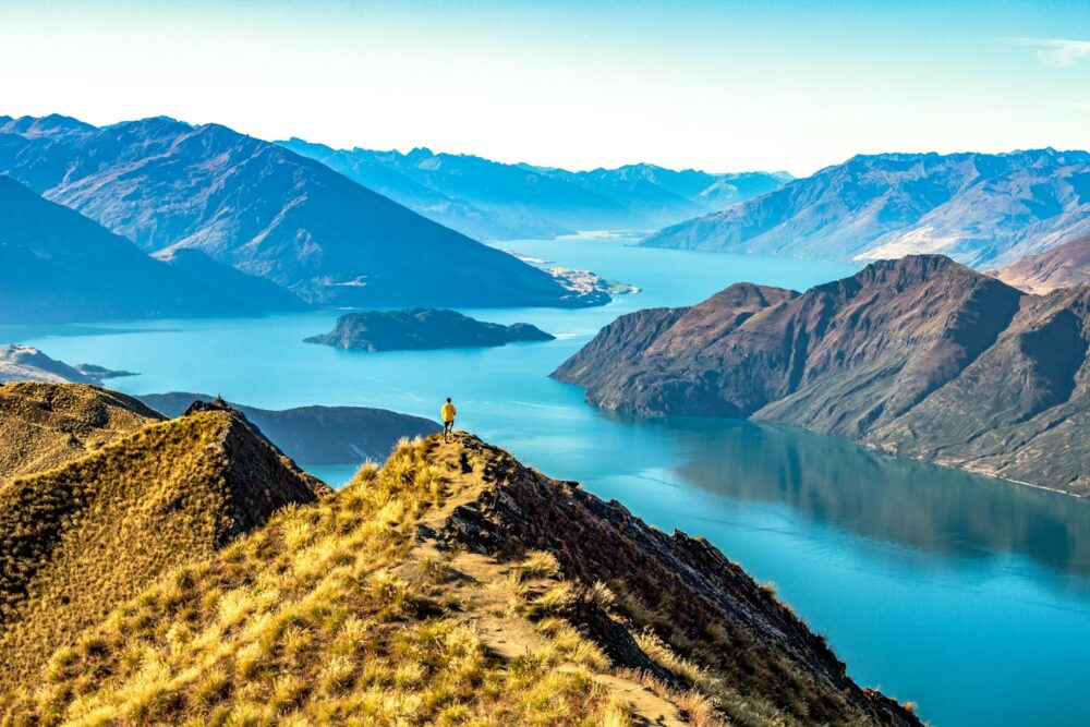 mountains and river during day